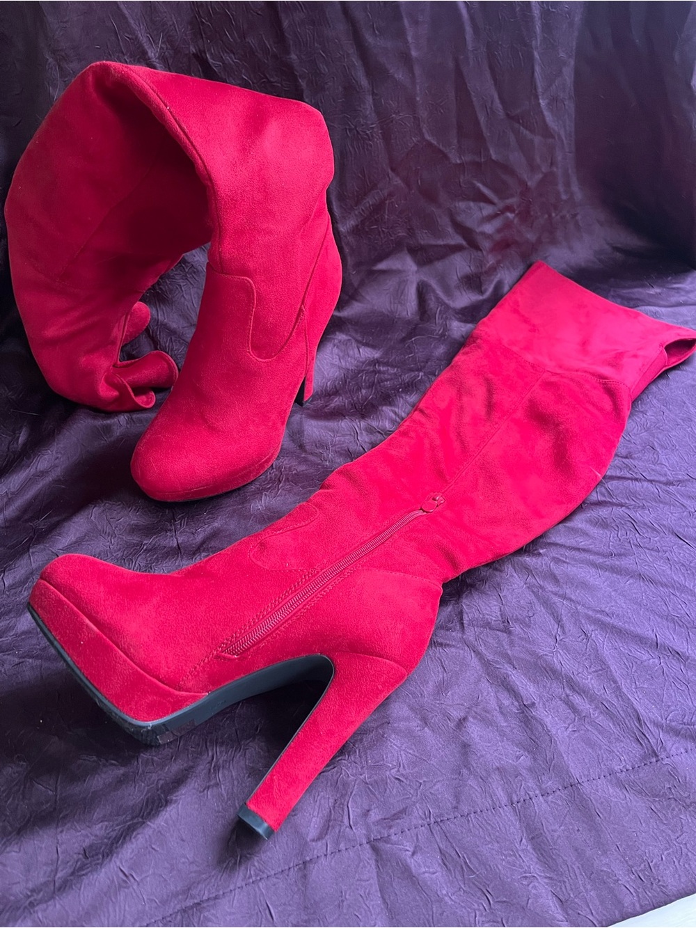 Women’s Over-the-Knee High Heel Boots - Hot Pink Suede